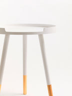 Viborg Side Table | White and Natural Pine Wood Small Round Side Table