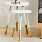 Viborg Side Table | White and Natural Pine Wood Small Round Side Table