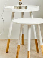 Viborg Side Table | White and Natural Pine Wood Small Round Side Table