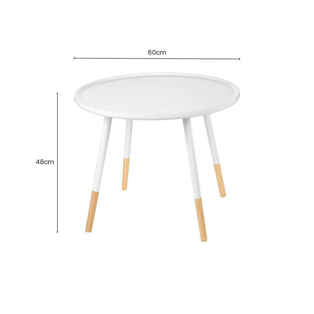 Viborg Side Table | White and Natural Pine Wood Large Round Side Table
