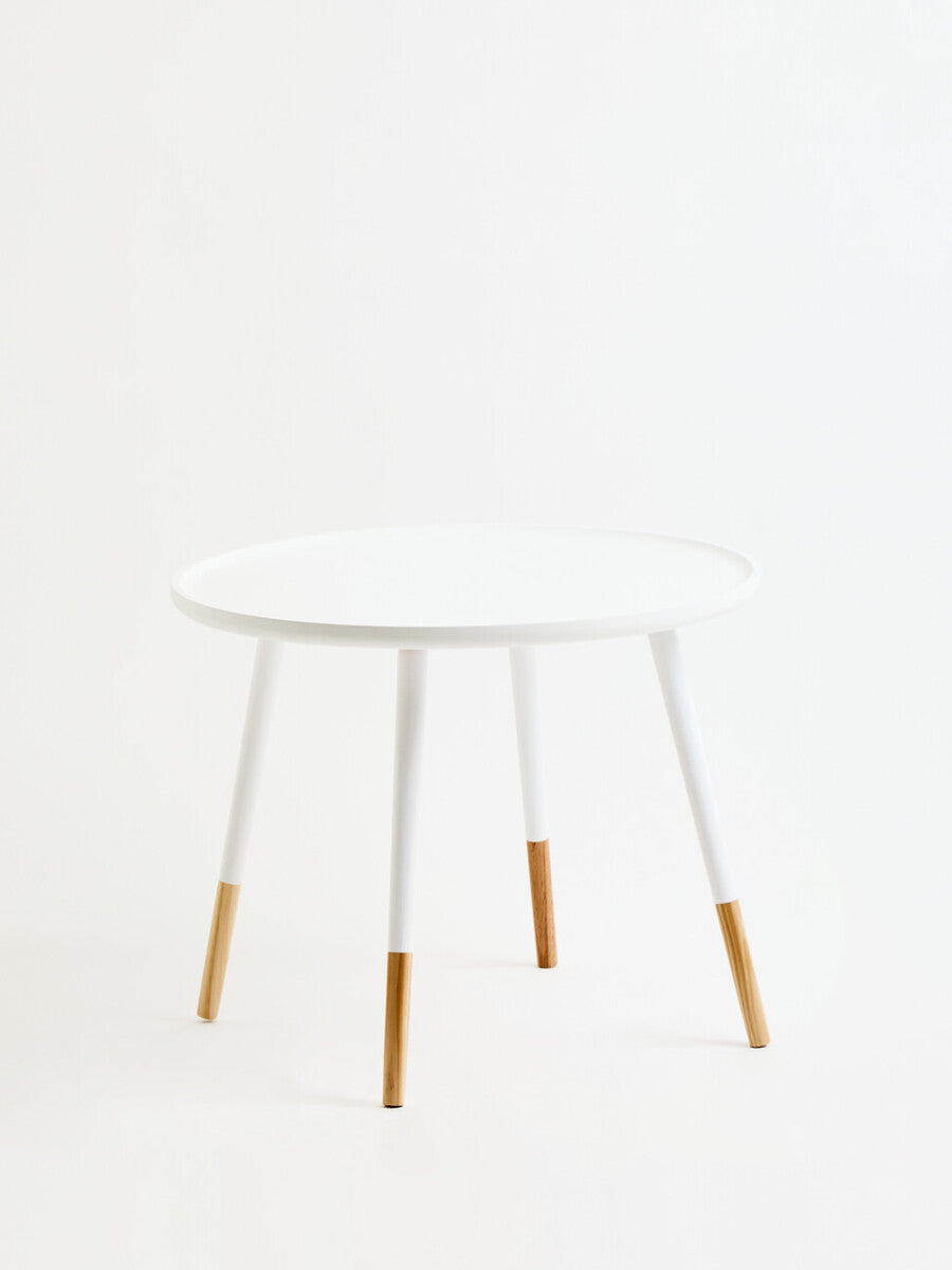 Viborg Side Table | White and Natural Pine Wood Large Round Side Table