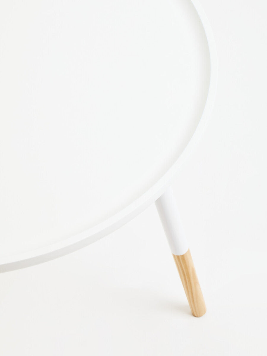 Viborg Side Table | White and Natural Pine Wood Large Round Side Table