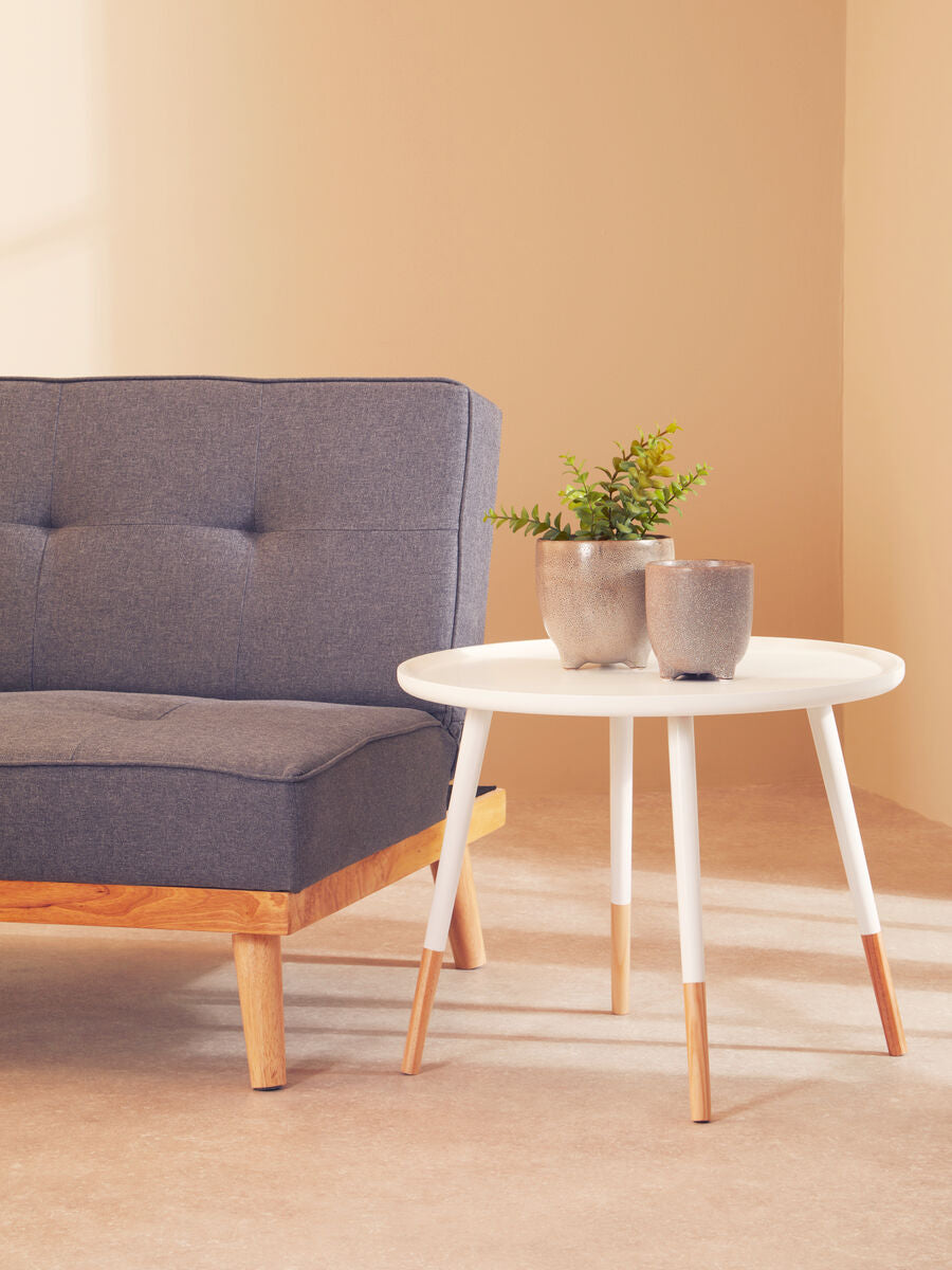 Viborg Side Table | White and Natural Pine Wood Large Round Side Table
