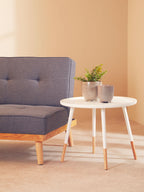 Viborg Side Table | White and Natural Pine Wood Large Round Side Table