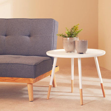 Viborg Side Table | White and Natural Pine Wood Large Round Side Table