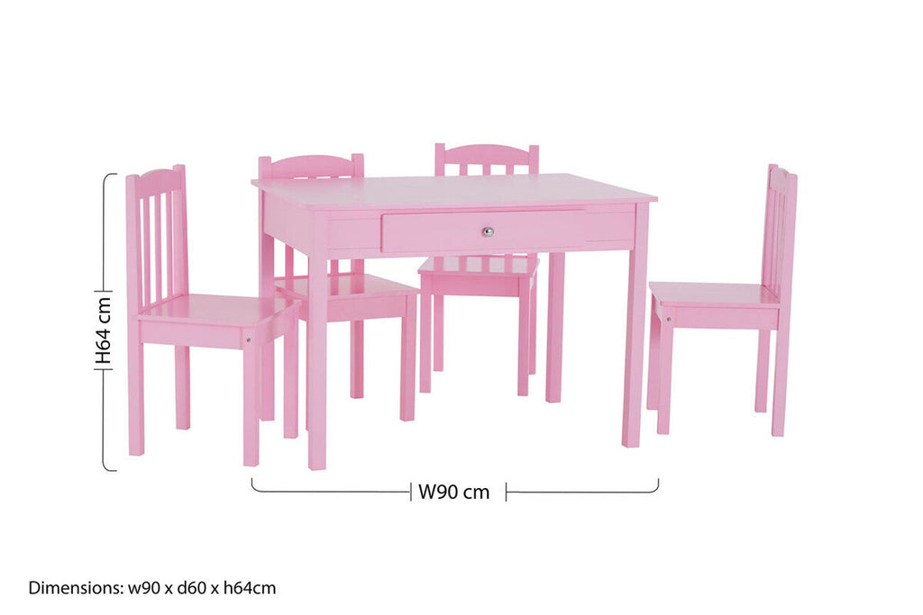 Pink Kids Table and Chair Set | Kids Wooden 5 Piece Table and Chair Set