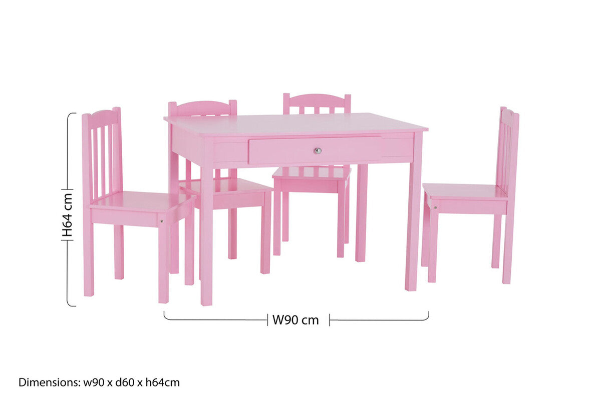 Pink Kids Table and Chair Set | Kids Wooden 5 Piece Table and Chair Set