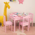 Pink Kids Table and Chair Set | Kids Wooden 5 Piece Table and Chair Set
