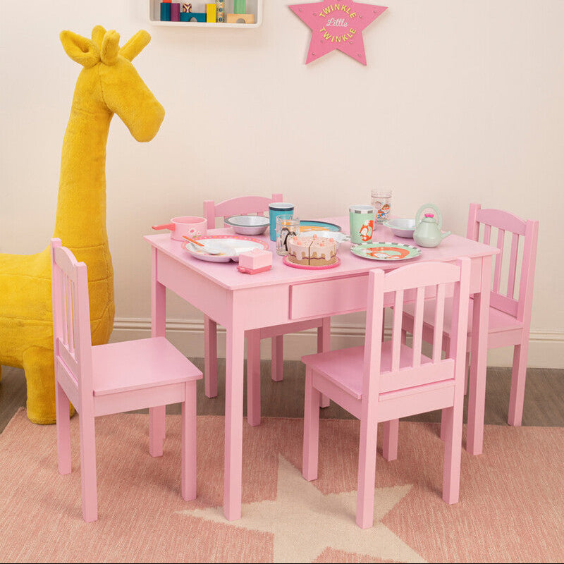 Pink Kids Table and Chair Set | Kids Wooden 5 Piece Table and Chair Set