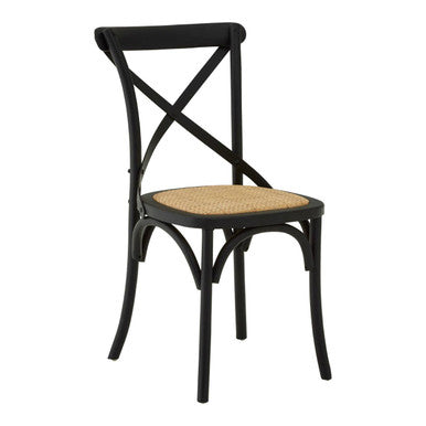 Lyon Dining Chair | Black Oak Wood Dining Chair with Rattan Seat