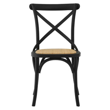 Lyon Dining Chair | Black Oak Wood Dining Chair with Rattan Seat