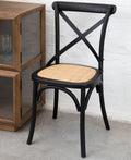 Lyon Dining Chair | Black Oak Wood Dining Chair with Rattan Seat