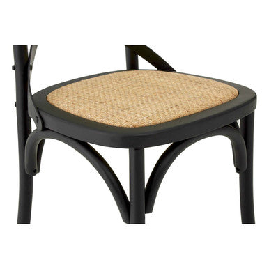 Lyon Dining Chair | Black Oak Wood Dining Chair with Rattan Seat