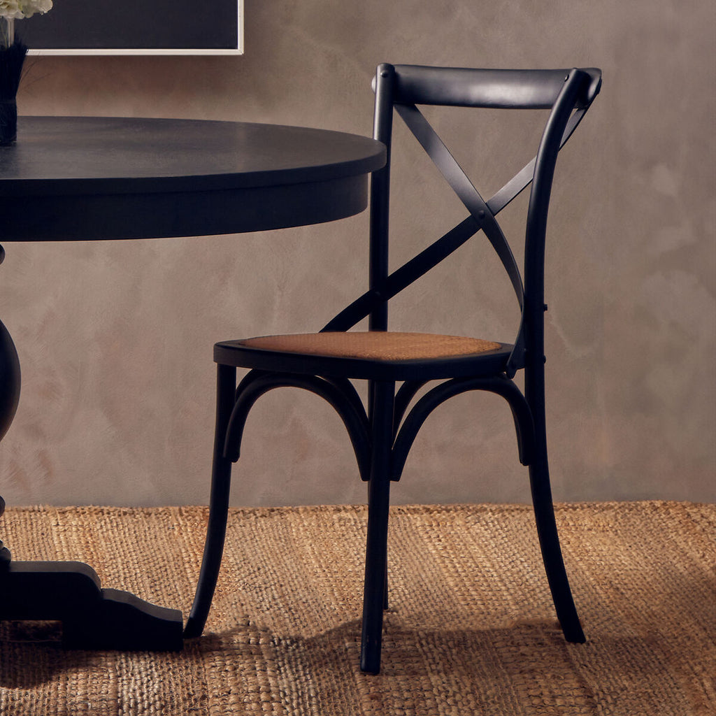 Lyon Dining Chair | Black Oak Wood Dining Chair with Rattan Seat