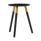 Nostra Side Table | Black Oak Veneer Round Side Table with Gold Trim