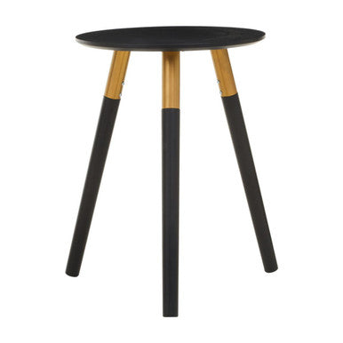 Nostra Side Table | Black Oak Veneer Round Side Table with Gold Trim