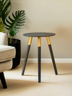 Nostra Side Table | Black Oak Veneer Round Side Table with Gold Trim