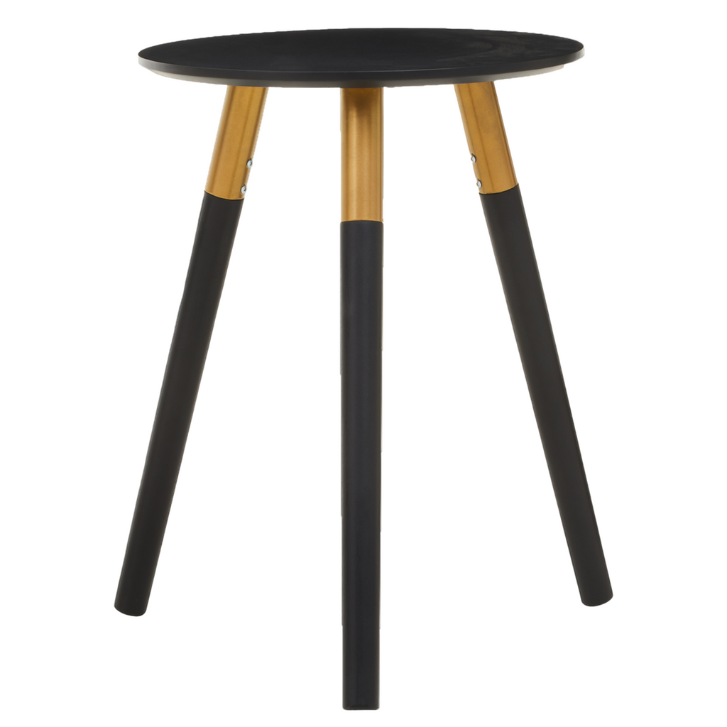 Nostra Side Table | Black Oak Veneer Round Side Table with Gold Trim