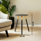 Nostra Side Table | Black Oak Veneer Round Side Table with Gold Trim