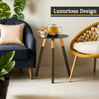 Nostra Side Table | Black Oak Veneer Round Side Table with Gold Trim