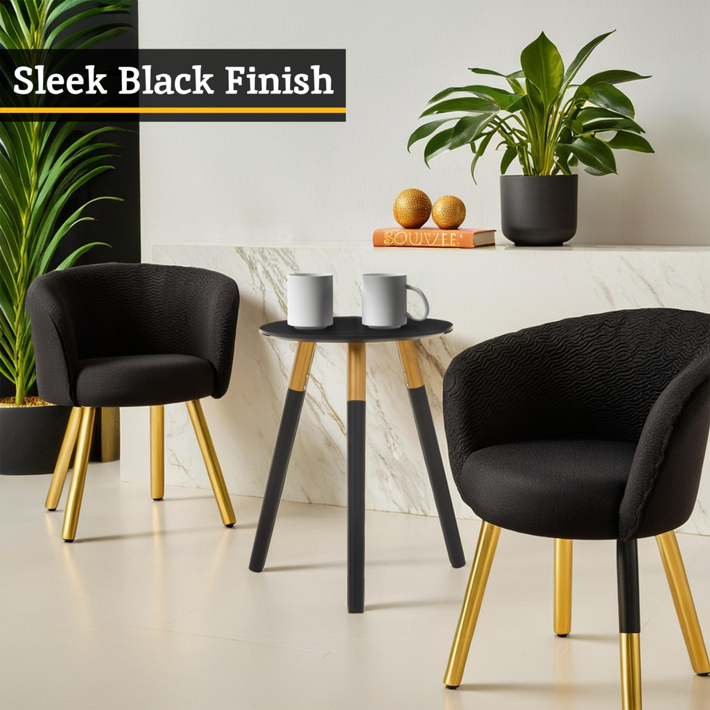 Nostra Side Table | Black Oak Veneer Round Side Table with Gold Trim