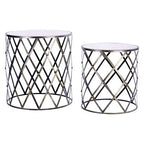 Avantis Side Table Set | Silver Finish Set of 2 Round Side Tables with Diamond Design