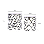 Avantis Side Table Set | Silver Finish Set of 2 Round Side Tables with Diamond Design