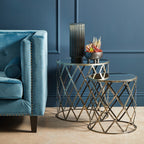 Avantis Side Table Set | Silver Finish Set of 2 Round Side Tables with Diamond Design