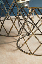 Avantis Side Table Set | Silver Finish Set of 2 Round Side Tables with Diamond Design