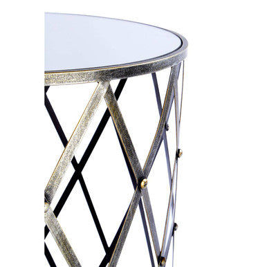 Avantis Side Table Set | Silver Finish Set of 2 Round Side Tables with Diamond Design