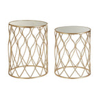 Arcana Side Table Set | Champagne Finish Set of 2 Side Tables with Mirror Top