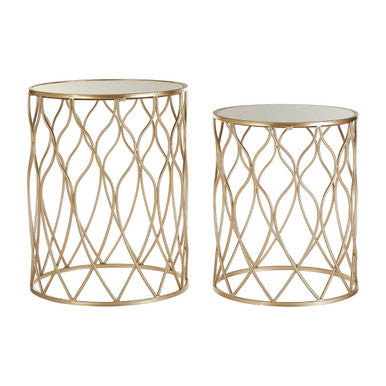 Arcana Side Table Set | Champagne Finish Set of 2 Side Tables with Mirror Top