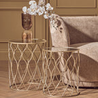 Arcana Side Table Set | Champagne Finish Set of 2 Side Tables with Mirror Top