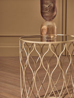 Arcana Side Table Set | Champagne Finish Set of 2 Side Tables with Mirror Top