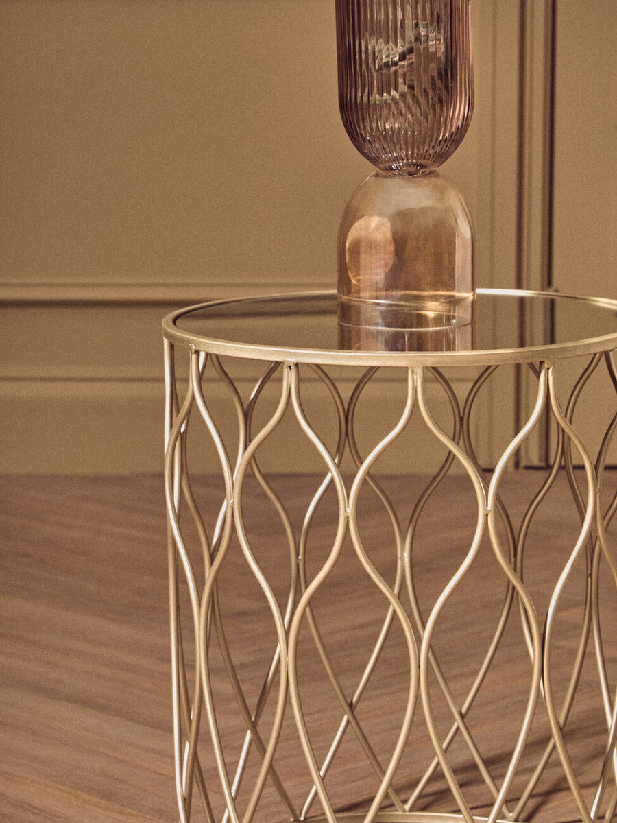 Arcana Side Table Set | Champagne Finish Set of 2 Side Tables with Mirror Top