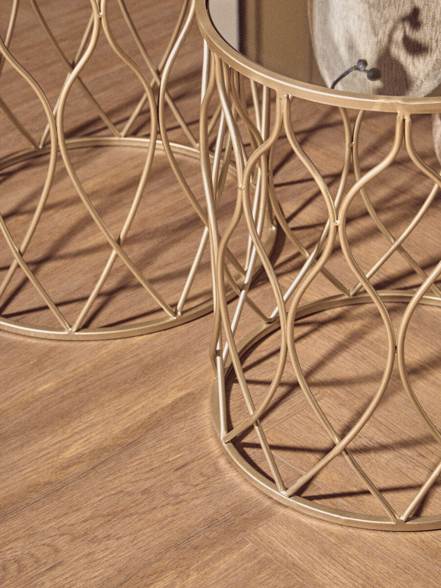 Arcana Side Table Set | Champagne Finish Set of 2 Side Tables with Mirror Top
