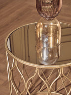 Arcana Side Table Set | Champagne Finish Set of 2 Side Tables with Mirror Top
