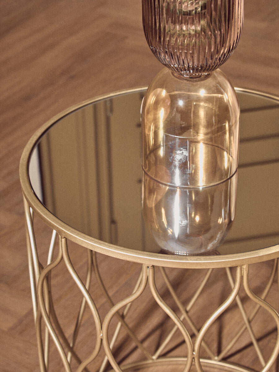 Arcana Side Table Set | Champagne Finish Set of 2 Side Tables with Mirror Top