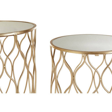 Arcana Side Table Set | Champagne Finish Set of 2 Side Tables with Mirror Top