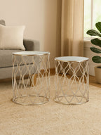 Arcana Side Table Set | Champagne Finish Set of 2 Side Tables with Mirror Top