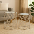 Arcana Side Table Set | Champagne Finish Set of 2 Side Tables with Mirror Top