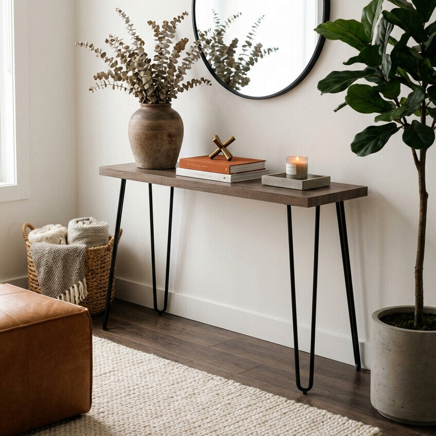 Borough Console Table | Natural Wood Effect and Metal Console Table