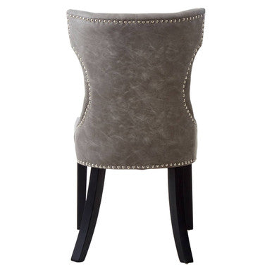 Daxton Dining Chair | Grey Leather Effect Button Tufted Dining Chair