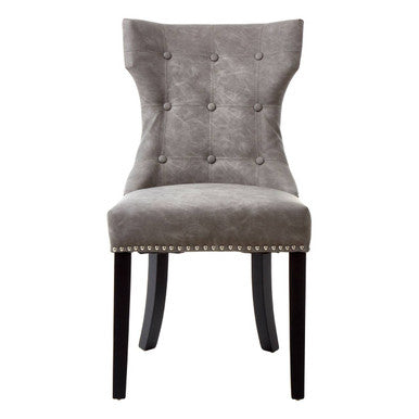 Daxton Dining Chair | Grey Leather Effect Button Tufted Dining Chair