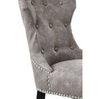 Daxton Dining Chair | Grey Leather Effect Button Tufted Dining Chair