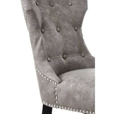 Daxton Dining Chair | Grey Leather Effect Button Tufted Dining Chair