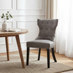 Daxton Dining Chair | Grey Leather Effect Button Tufted Dining Chair