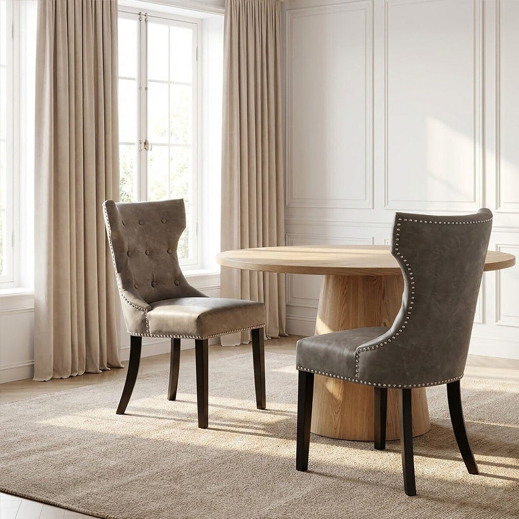 Daxton Dining Chair | Grey Leather Effect Button Tufted Dining Chair