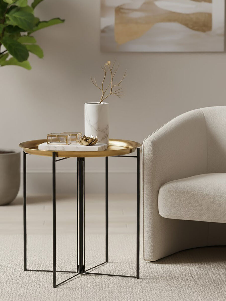 Hege Side Table | Brass and Black Finish Large Tray Side Table
