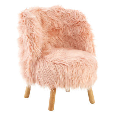 Pink Faux Fur Kids Chair | Soft Kids Chair with Angled Wooden Legs